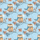 Winter Owl on Branch Fabric - Blue - ineedfabric.com