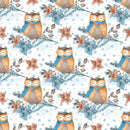 Winter Owl on Branch Fabric - White - ineedfabric.com