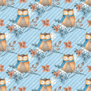 Winter Owl on Stripes Fabric - Blue - ineedfabric.com