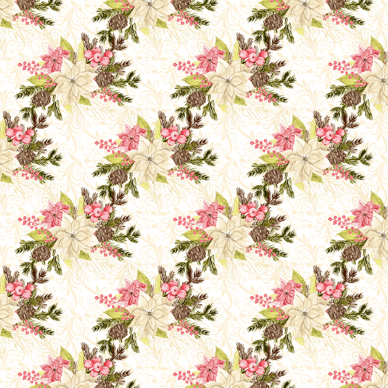 Winter Poinsettias & Filigree Fabric - White - ineedfabric.com