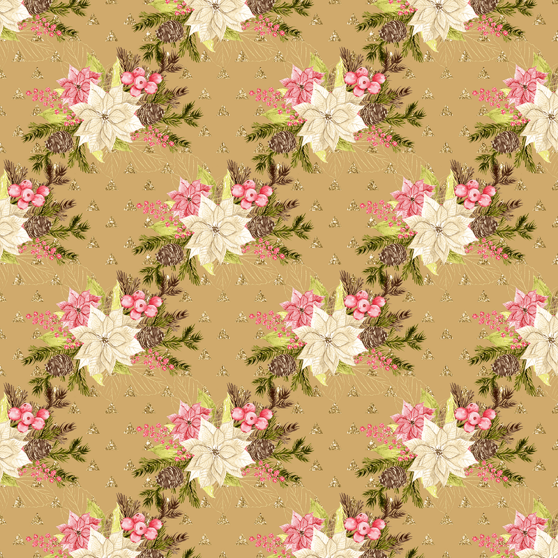 Winter Poinsettias & Triangle Fabric - Brown - ineedfabric.com
