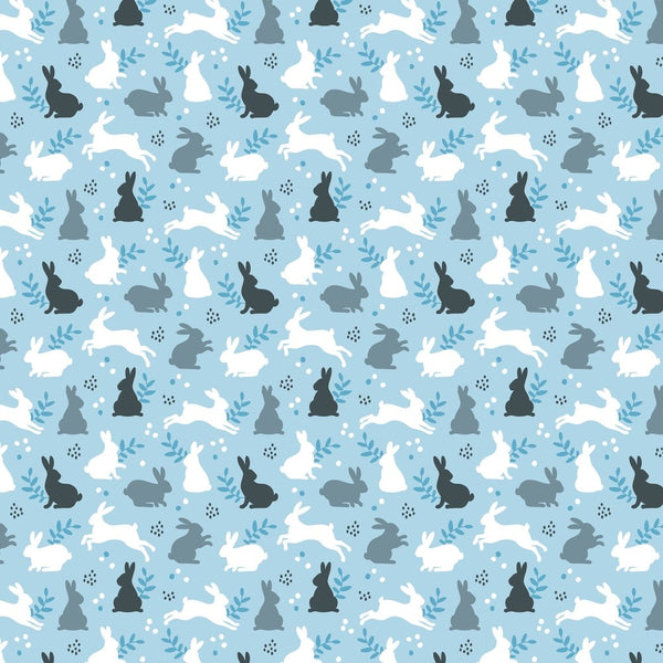 Winter Rabbit Fabric - Blue - ineedfabric.com