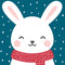 Winter Rabbit Fabric Panel - Blue - ineedfabric.com