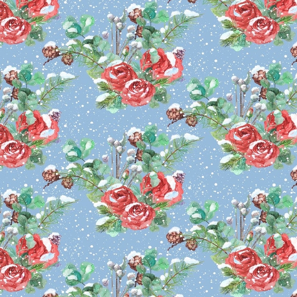 Winter Roses Fabric - Blue - ineedfabric.com