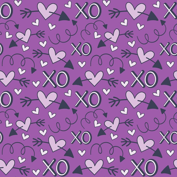 XOXO Hearts Pattern 11 Fabric - Purple - ineedfabric.com