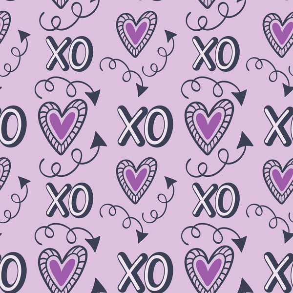 XOXO Hearts Pattern 12 Fabric - Purple - ineedfabric.com
