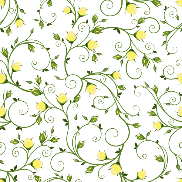 Yellow Rosebuds on Vines Fabric - White - ineedfabric.com