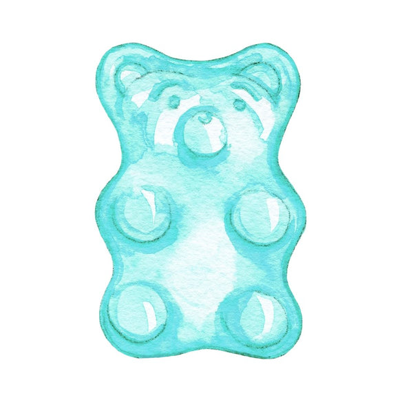 Yummy Gummy Bear Fabric Panel - Blue - ineedfabric.com
